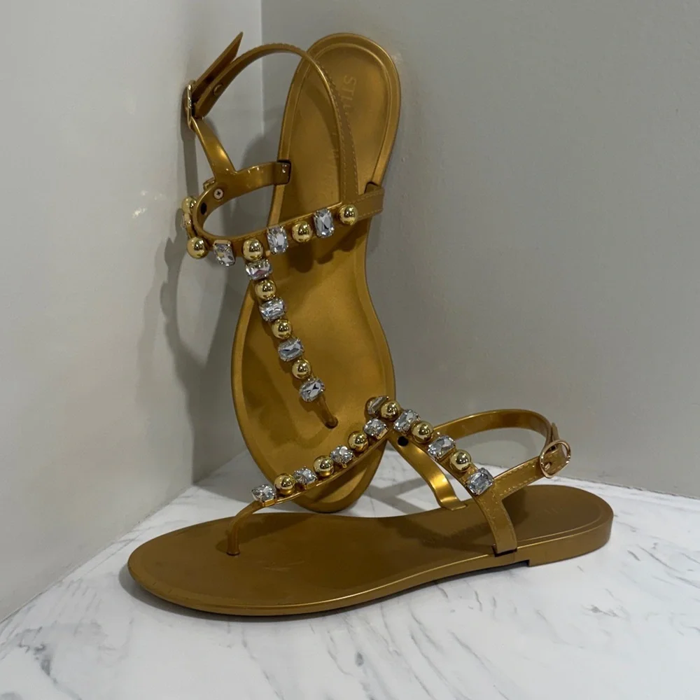 Stuart Weitzman Goldie Crystal Jelly sandals in gold. Size 9 - Picture 1 of 6
